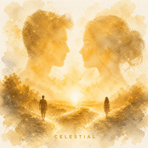 Illustration spirituelle en double exposition représentant un homme et une femme reliés par un chemin lumineux, symbolisant le parcours de flamme jumelle et la reconnexion des âmes