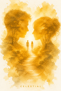 silhouettes homme et femme sur un chemin lumineux représentant la rencontre d’un lien d’âme authentique