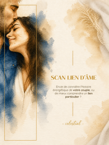 Illustration spirituelle représentant un lien d’âme entre deux êtres, symbolisant une relation flamme jumelle, âme sœur et le chemin d’âme.