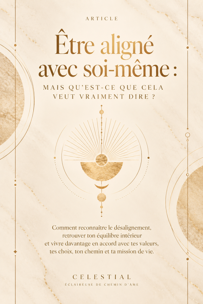 On parle beaucoup d’alignement en spiritualité et dans le développement personnel. Être aligné avec soi, avec son cœur, ses valeurs, ses choix, son chemin ou encore sa mission de vie… Mais être aligné ne signifie pas que tout devient facile, que tu ne doutes plus jamais ou que chaque porte s’ouvre devant toi. Alors qu’est-ce que cela signifie réellement d’être aligné ? Et surtout, comment reconnaître les endroits de ta vie où tu ne l’es peut-être plus ?