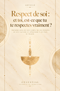 Illustration dorée Célestial sur le respect de soi, avec un symbole solaire géométrique sur fond crème et le titre de l'article.