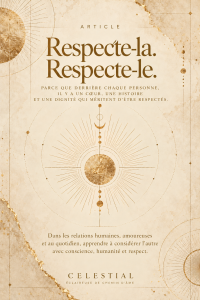 Illustration céleste dorée symbolisant le respect dans les relations humaines et amoureuses, la dignité, la confiance et le respect de l'autre.