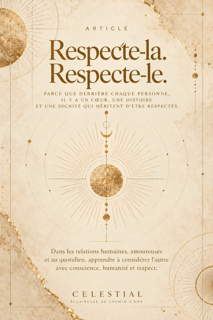 Illustration céleste dorée symbolisant le respect dans les relations humaines et amoureuses, la dignité, la confiance et le respect de l'autre.