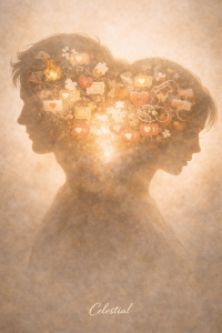 personne de dos utilisant une application de rencontre sur téléphone face à un chemin lumineux menant à un couple symbolisant un lien d’âme authentique